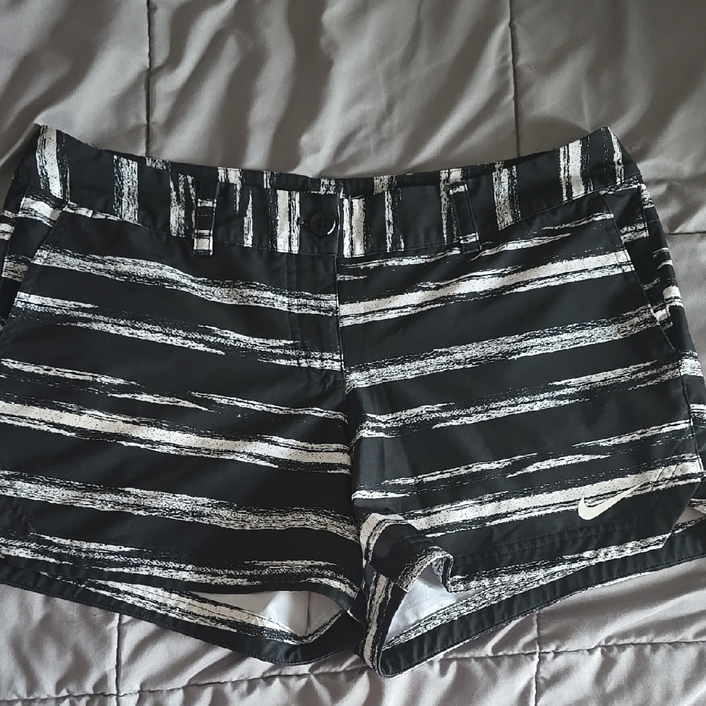 Nike Black and White Athletic Shorts with Bold Stripes